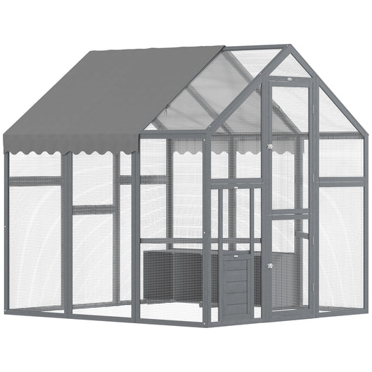 PawHut Large Wooden Chicken Coop for 6-8 Hens, Walk-in Chicken Run with Waterproof Cover, Nesting Boxes and Perches, Outdoor Poultry Cage Rabbit Hutch for Backyard, 66" x 72" x 72", Gray