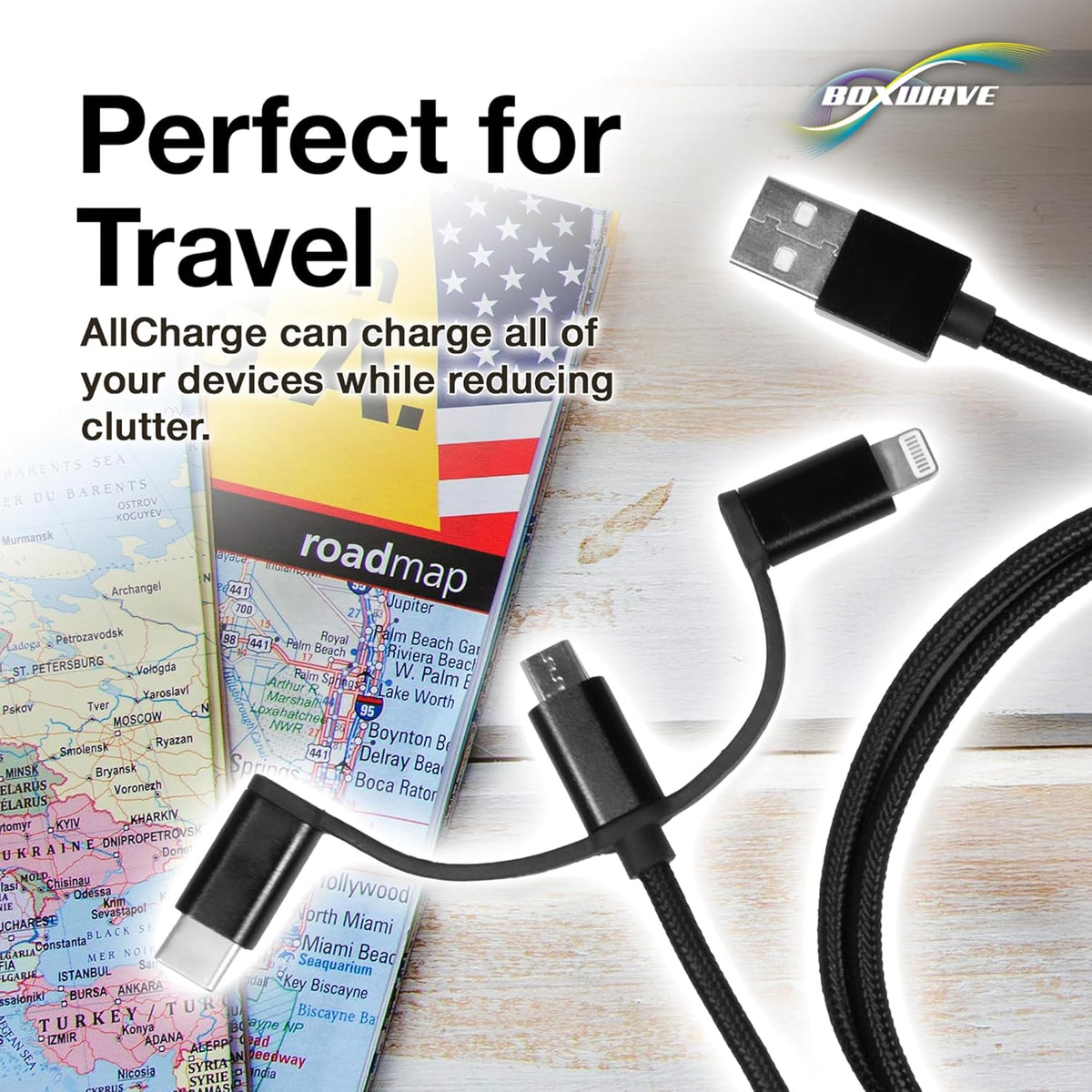 BoxWave 32GB MP3 (1.8 3-in-1 Cable Compatible with RIJAHO Player in) - AllCharge Cable - Jet Black