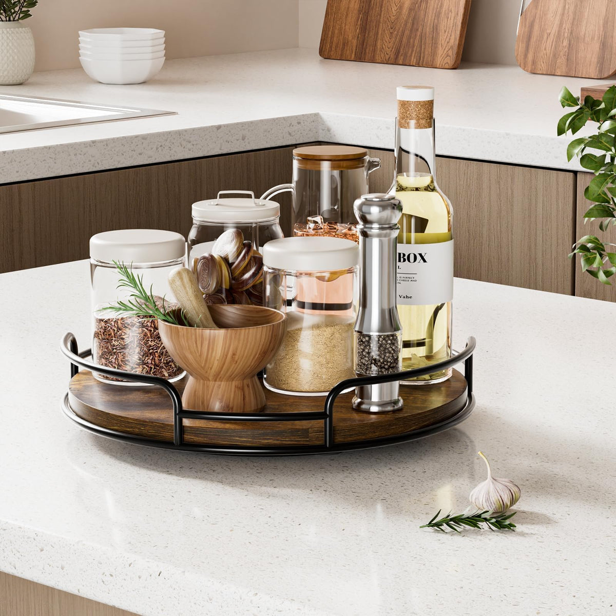 WOWBOX 2 Pack Lazy Susan Organizer for Table Top Rotating Spice Rack Organization 10" + 9" Wood Lazy Susan Turntable Organizer for Cabinet Kitchen Pantry Countertop Bathroom Vanity