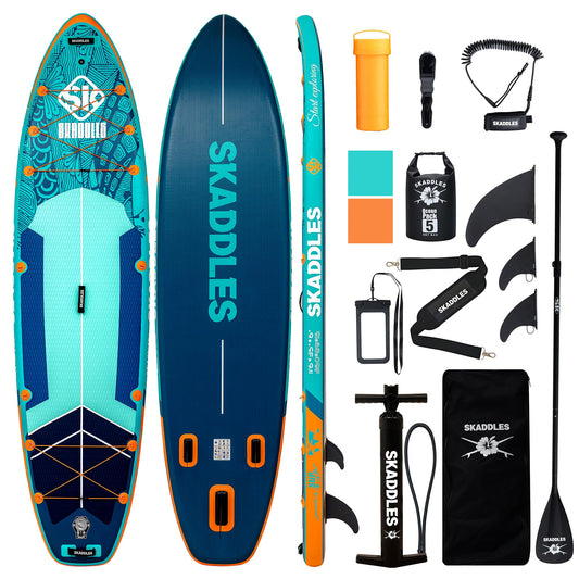 SKADDLES 11’6 × 35" Inflatable SUP–Super Wide, Stable Stand Up Paddle Board for Adults, Youth, Family & Pets, High Weight Capacity, Non-Slip EVA Deck, Premium Accessories (FLASHLINE · Reef Runner)