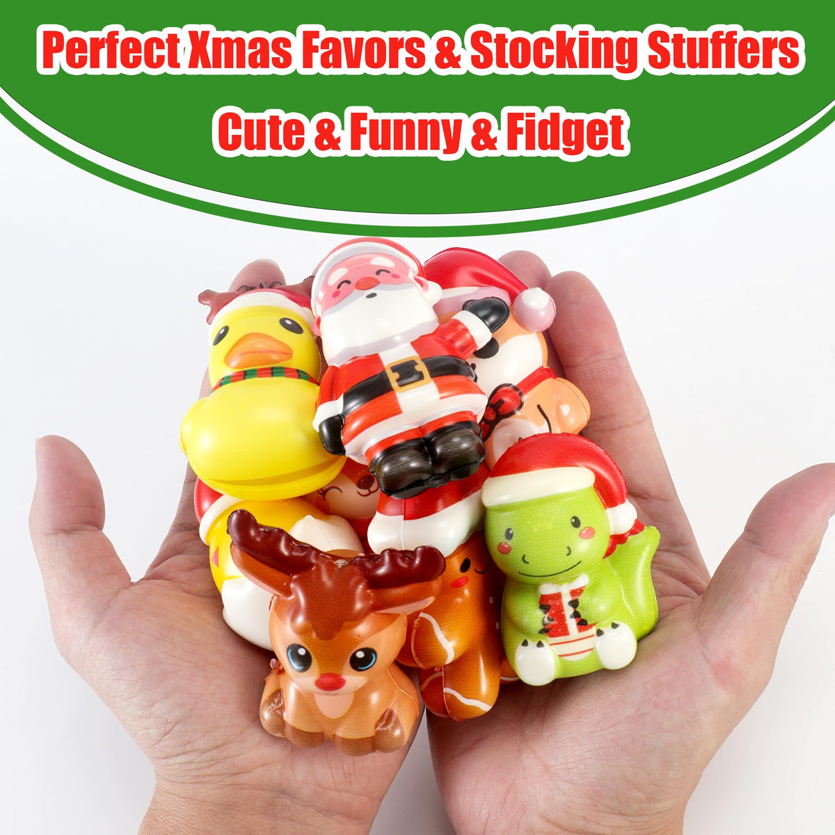 24PCS Christmas Squishy for Party Favors Gifts, Stress Relief Toys for Goodie Bags Pinata Fillers, Stocking Stuffer for Kids, Treasure Box Carnival for Prizes Rewards, Fidget Squeeze Advent Calendar
