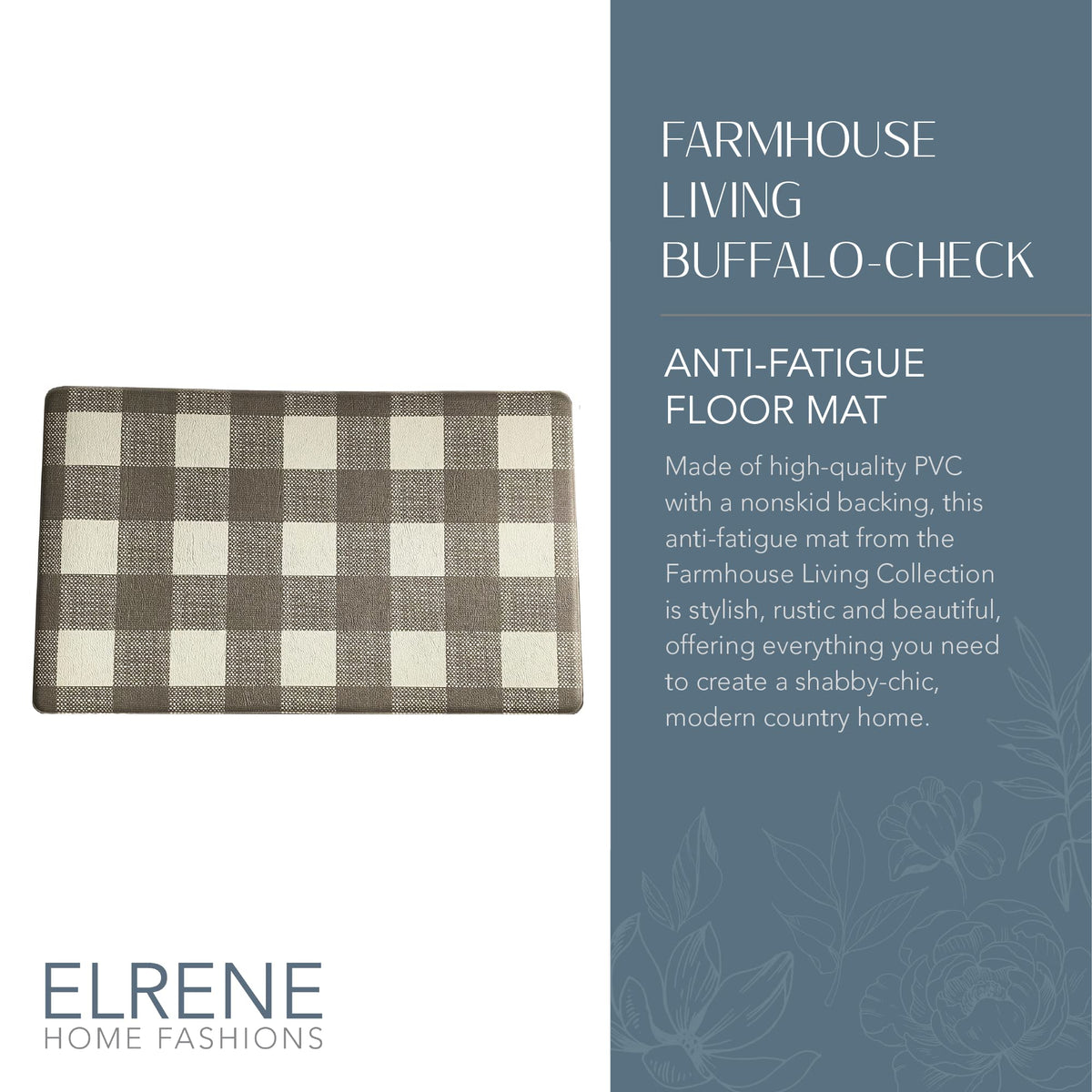 Elrene Home Fashions Farmhouse Living Rustic Comfort Anti-Fatigue Kitchen Mat, 18" x 48", Gray/White