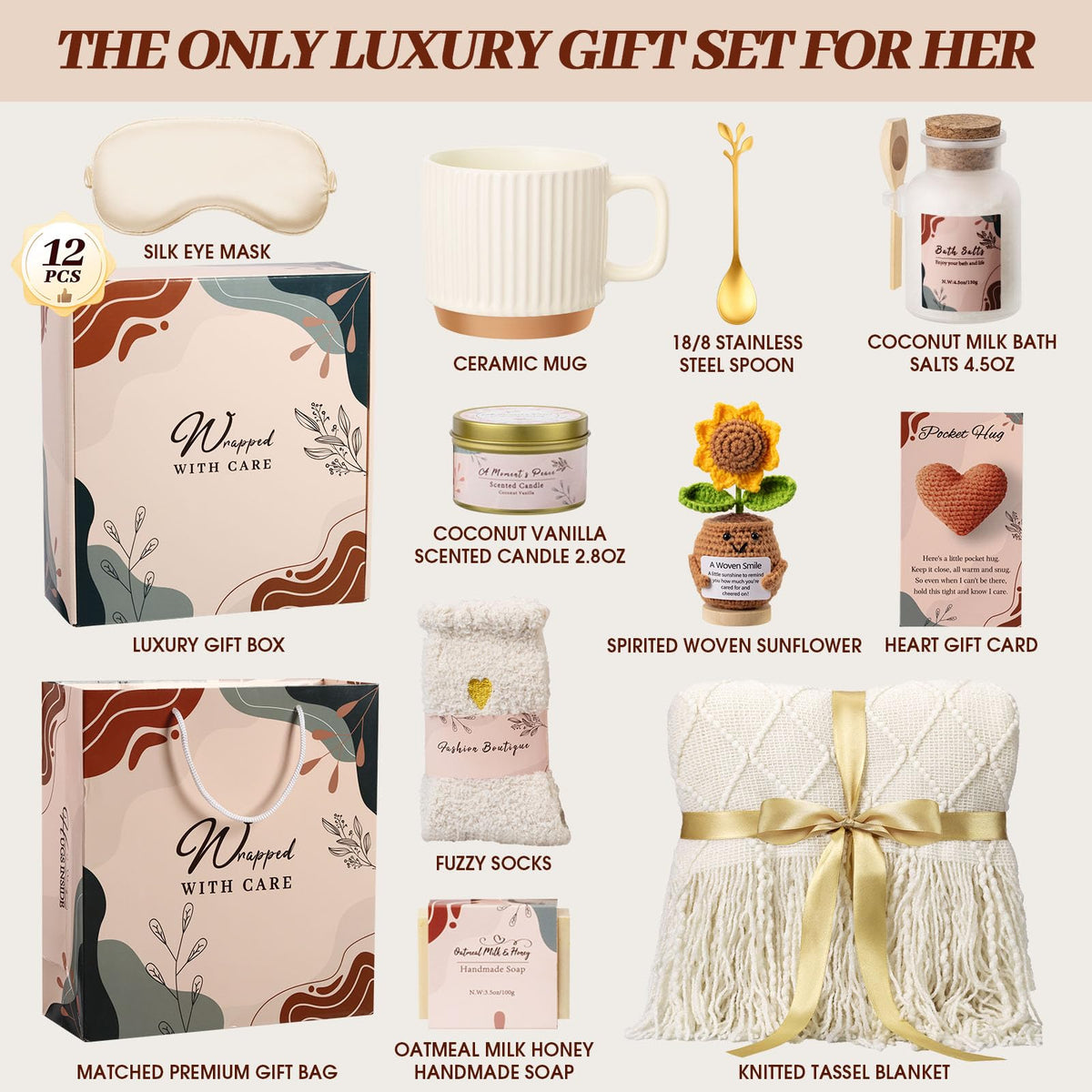 Gifts for Women, Birthday Gift Basket for Women, Self Care Care Package, Thinking of You and Get Well Soon Gifts Her, Best Friend, Sister, Mom