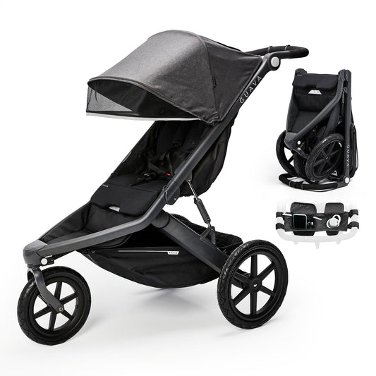 Guava Roam Jogging Stroller with 3D Nesting Fold | Compact-Folding Baby & Toddler Travel Stroller | All-Terrain Running Stroller | Portable Folding Stroller up to 60 lbs