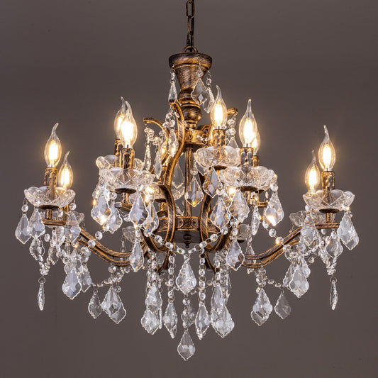 TOCHIC Vintage Chandelier for Living Room, 12 Lights Crystal Chandelier for Dining Room, 27.6" D Antique Bronze French Chandeliers Candle High Ceiling Pendant Light for Bedroom Kitchen Foyer Entryway