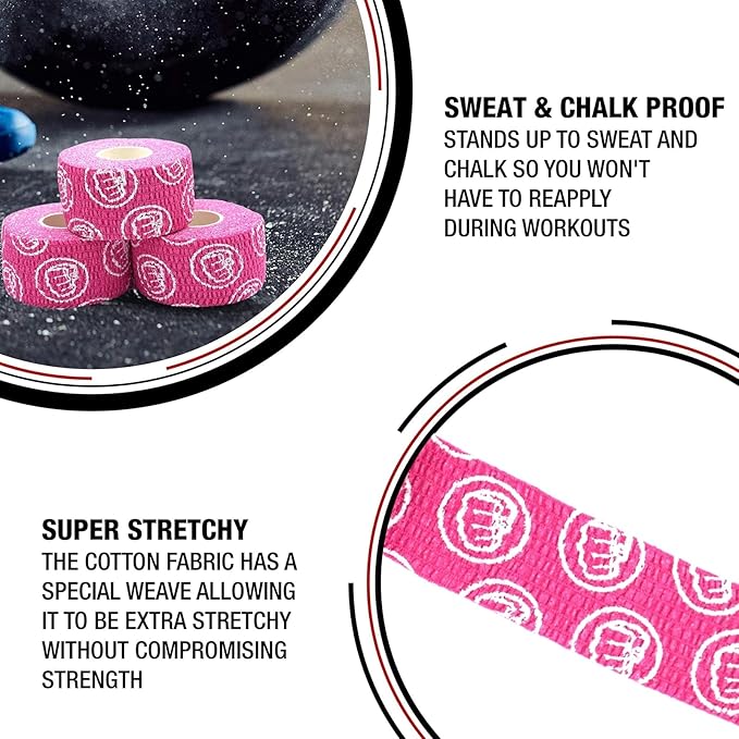 WOD Nation Flexible Hook-Grip Athletic Tape – Easy-Tear, Sweat-Proof Thumb & Finger Strips for Weightlifting