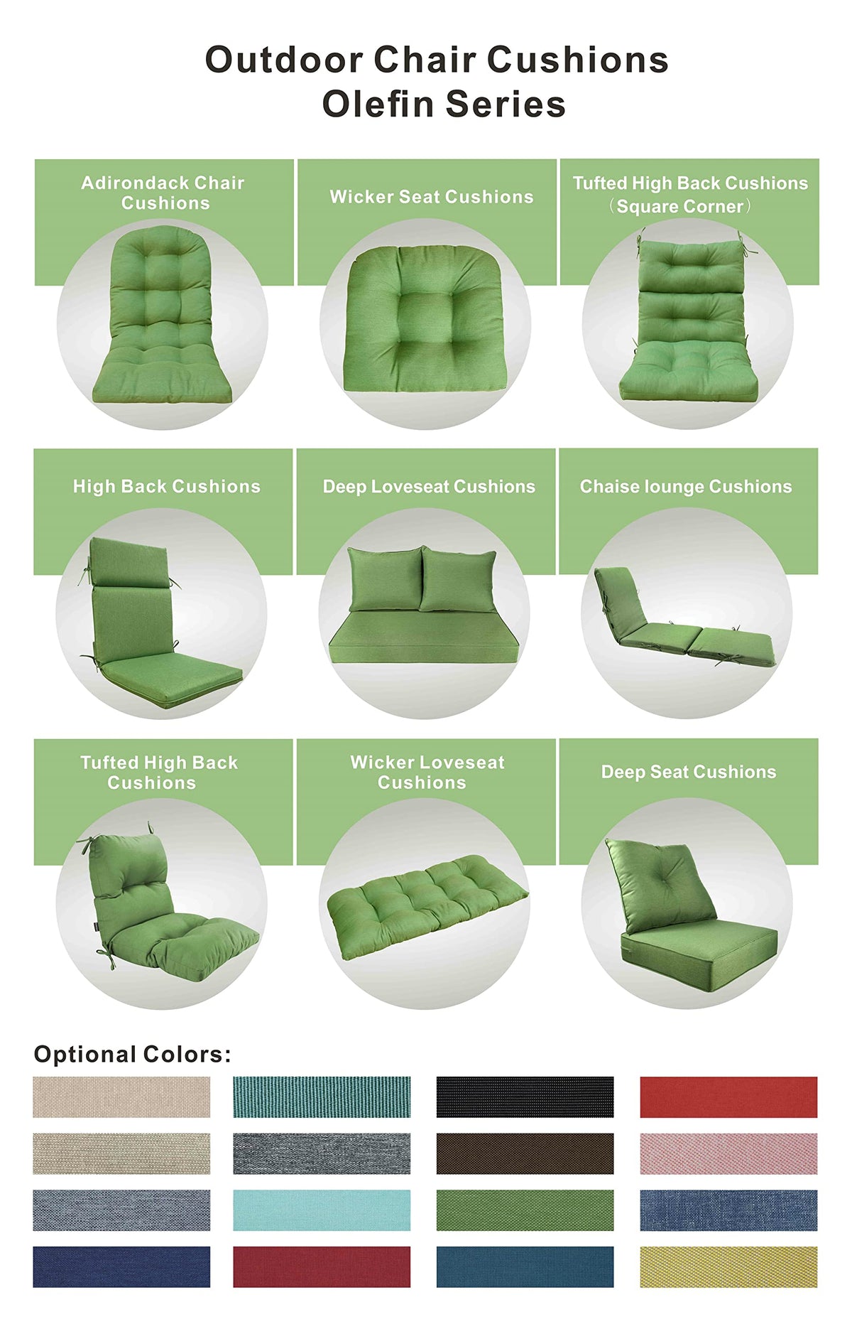 BOSSIMA Outdoor Indoor High Back Chair Tufted Cushions Comfort Replacement Patio Seating Cushions Deep Green