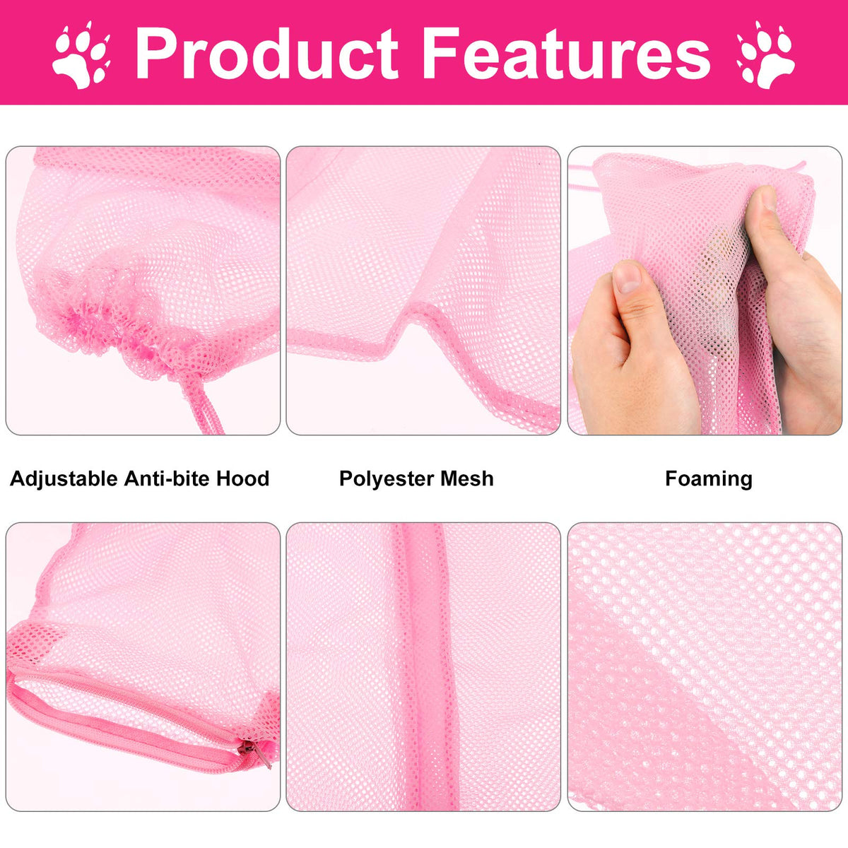 Patelai 5 Pcs Cat Bathing Bag Set Cat Grooming Bag Adjustable Pet Shower Net Muzzles Nail Clipper Tick Remover Tool Massage Brush(Pink)