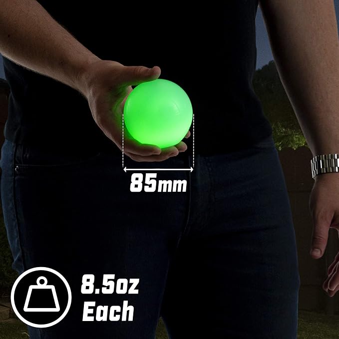 GoSports LED Bocce Ball Game Set - Includes 8 Light Up Bocce Balls, Pallino, Case and Measuring Rope - Choose 85 mm or 100 mm