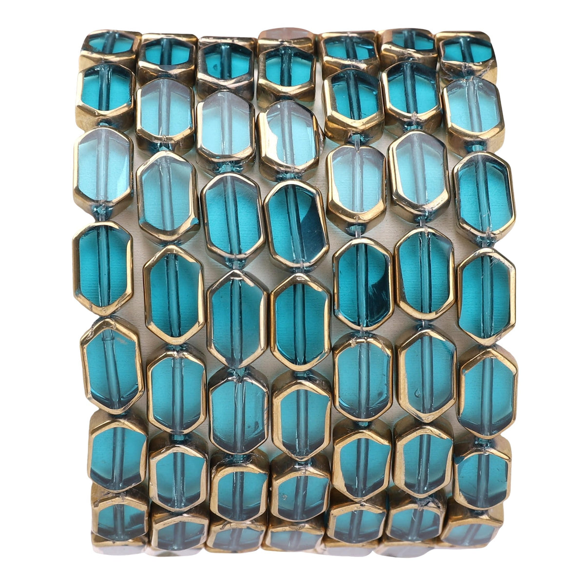 DADIFEN Glass Octagon Beads Lake Blue 6x9mm 28pcs Rectangle Golden Edge Crystal Loose Beads for DIY Craft Jewelry Making