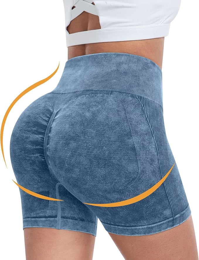 CHRLEISURE Women's 4 Packs Workout Gym Shorts, High Waisted Butt Lifting Scrunch Butt Seamless Booty Shorts