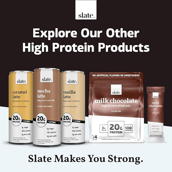 Slate Milk - High Protein Milk Shake - French Vanilla - Lactose Free, 20g Protein, 1g Sugar, 100 Calories, 1g Net Carbs, No Added Sugar - Natural, Breakfast Boost, Post Workout - 11 fl oz, 12 Cans
