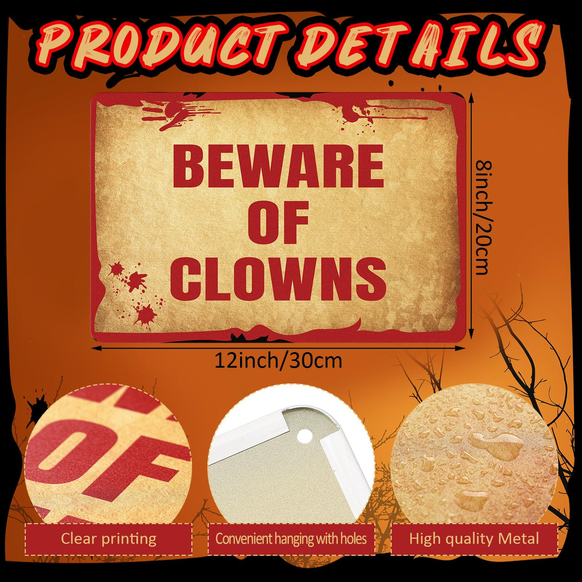 MorningRo 2 Pcs Halloween Clown Metal Signs Beware of Clowns and Creepy Carnival Metal Tin Signs Halloween Evil Circus Porch Sign for Carnival Party Clown Holiday Outdoor Indoor Decoration