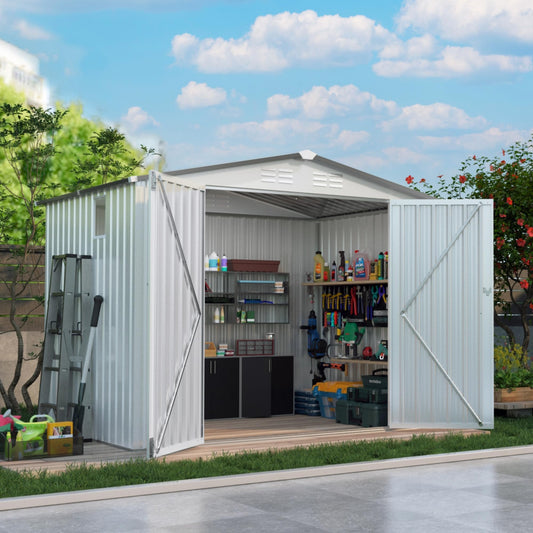 Vigo huseeo 8x5.7x6FT Storage Shed, Outdoor Galvanized Steel Garden Shed with Lockable Door & Window, Waterproof Metal Tool Storage for Garden, Backyard, Patio, Lawn