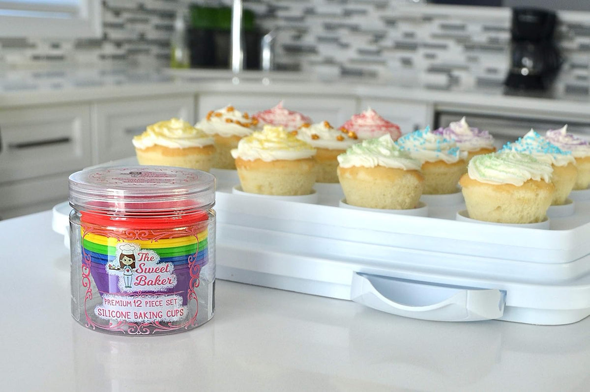 Professional Silicone Baking Cups - Premium 12 Piece Set | Reusable BPA-Free Cupcake & Muffin Pans