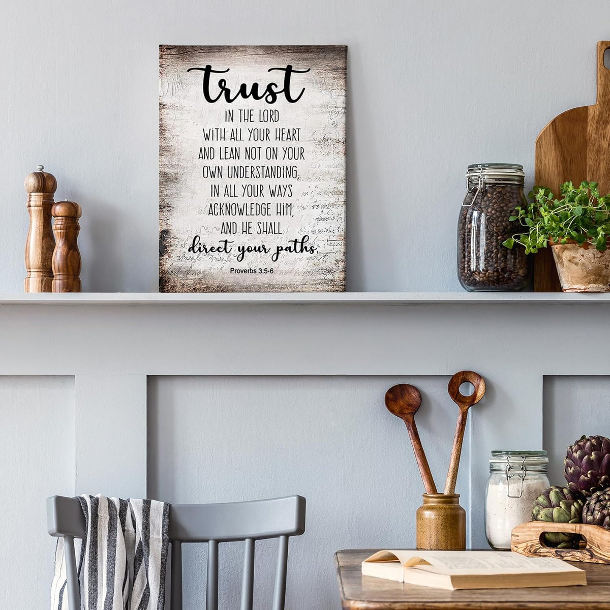 PHAMTE Christian Wall Art - Proverbs 3:5-6 Bible Scripture Print | Framed Canvas Decor (11x14)