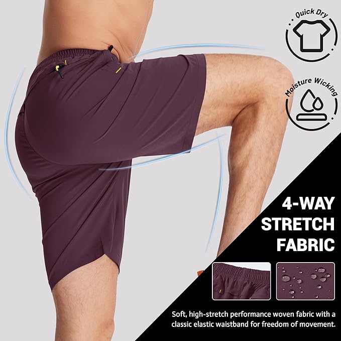 TACVASEN Men's Running Athletic Shorts 9" Quick Dry Workout Gym Shorts Lightweight Summer Shorts 3 Zipper Pockets