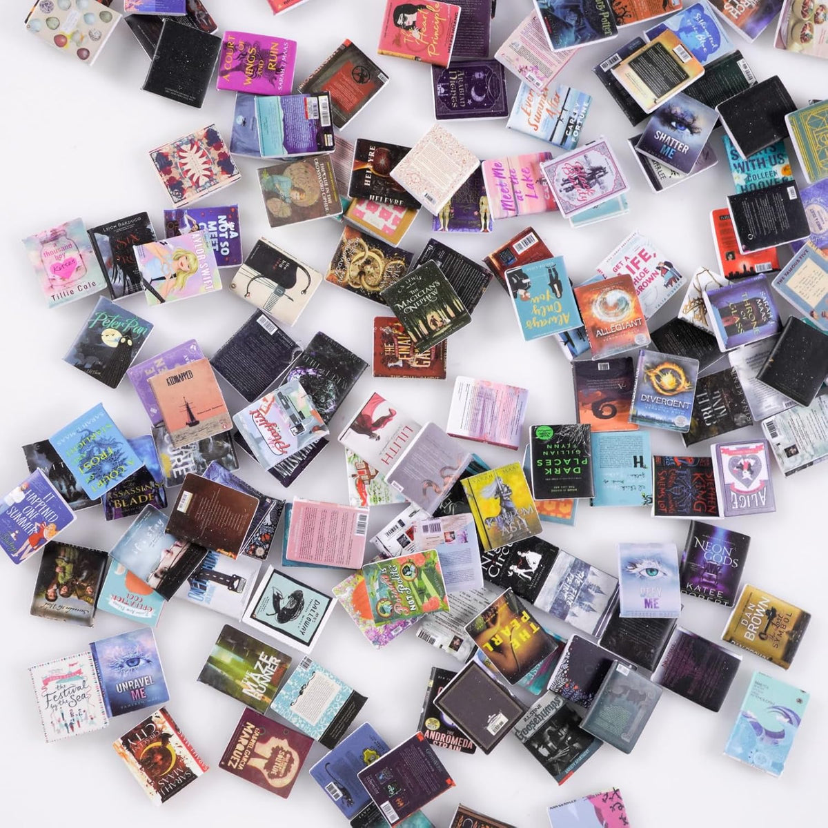 Skiennix Miniature Book Set - 300 Pcs Anxiety Bookshelf Decor | 1:12 Dollhouse Accessories