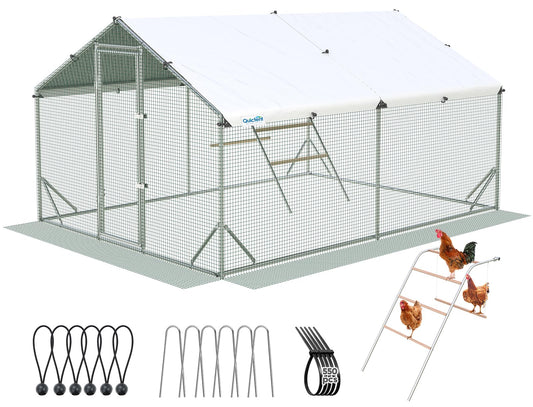 Quictent Advanced Series 12x9 ft Metal Chicken Coop Run with Climbing Ladder, Large Walk-in Outdoor Poultry Cage Heavy Duty Predator Proof Hen Duck Rabbit Farm Pen House, Waterproof Anti-UV Cover