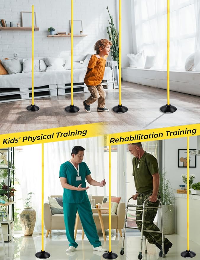 SEAOTTER Soccer Agility Poles Set, 4/6/10 Pcs 6ft Detachable Sports Trainning Speed Poles Slalom Poles with Rubber Base, Agility Training Equipment for Football, Rugby, Basketball, Indoor & Outdoor