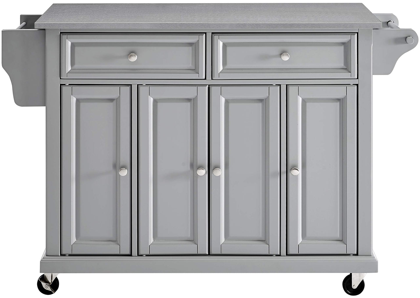 Crosley Furniture Full Size Stainless Steel Rolling Kitchen Island Storage Cart, Microwave Stand, Spice Rack, Gray
