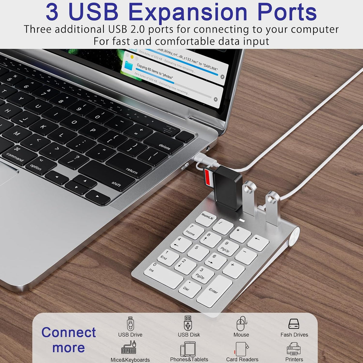 Bawanfa Plus 3 2.0 18 USB C Wired Number Pad, USB Numeric Keypad with USB Ports, Key Number Pad Portable Slim Mini