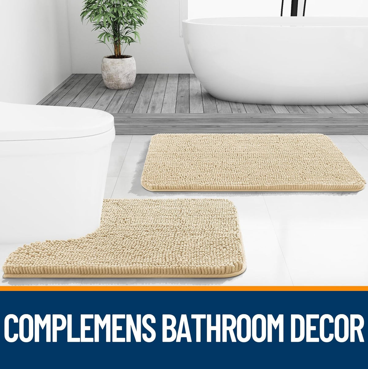 OLANLY Bathroom Rugs - Extra Soft Chenille Bath Mats with Rubber Backing | Quick Dry, 30x20, Beige