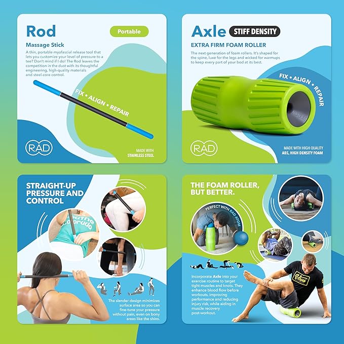 RAD Mobility Starter Pack for Myofascial Release, Muscle Recovery, and Tension Relief ??Includes Exercise Foam Roller, Peanut Massage Ball, and Massage Stick