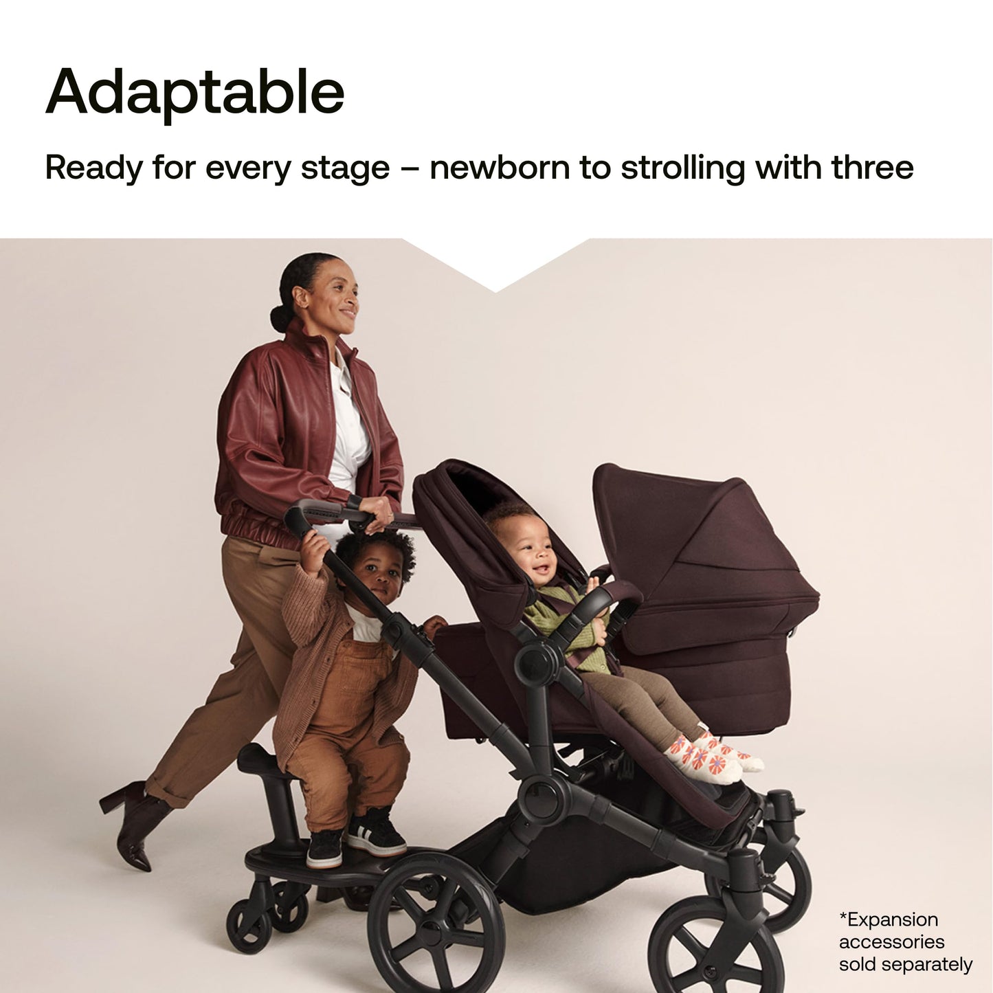 Bugaboo Donkey 6 Sibling Seat – Complete Second Seat Kit for Side-by-Side Double Stroller Conversion, Reversible & Reclining Toddler Seat with Sun Canopy – Heritage Black