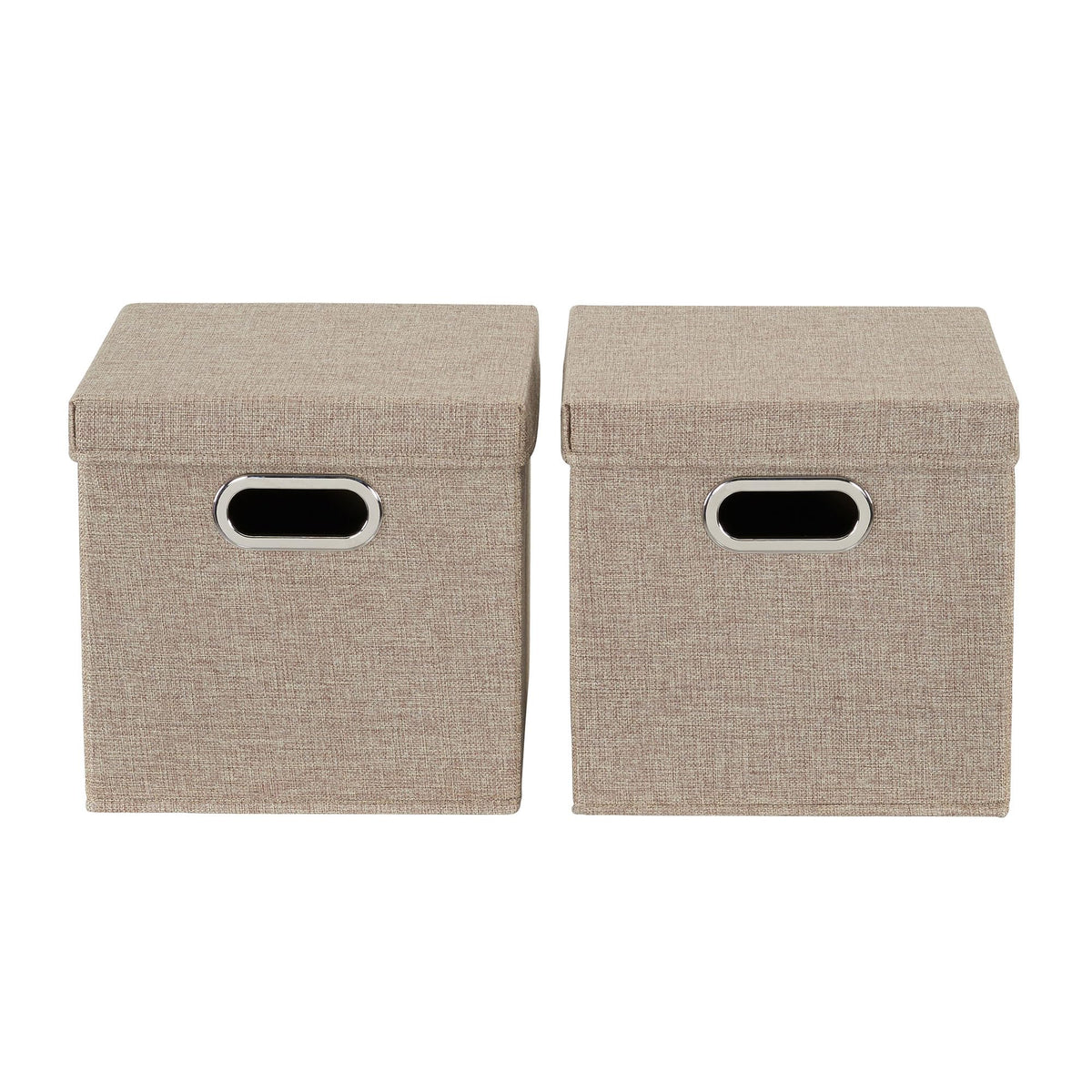 Household Essentials 802-1 Café Cube Bin Storage Set with Lids and Handles | 2 Pack, Brown Linen