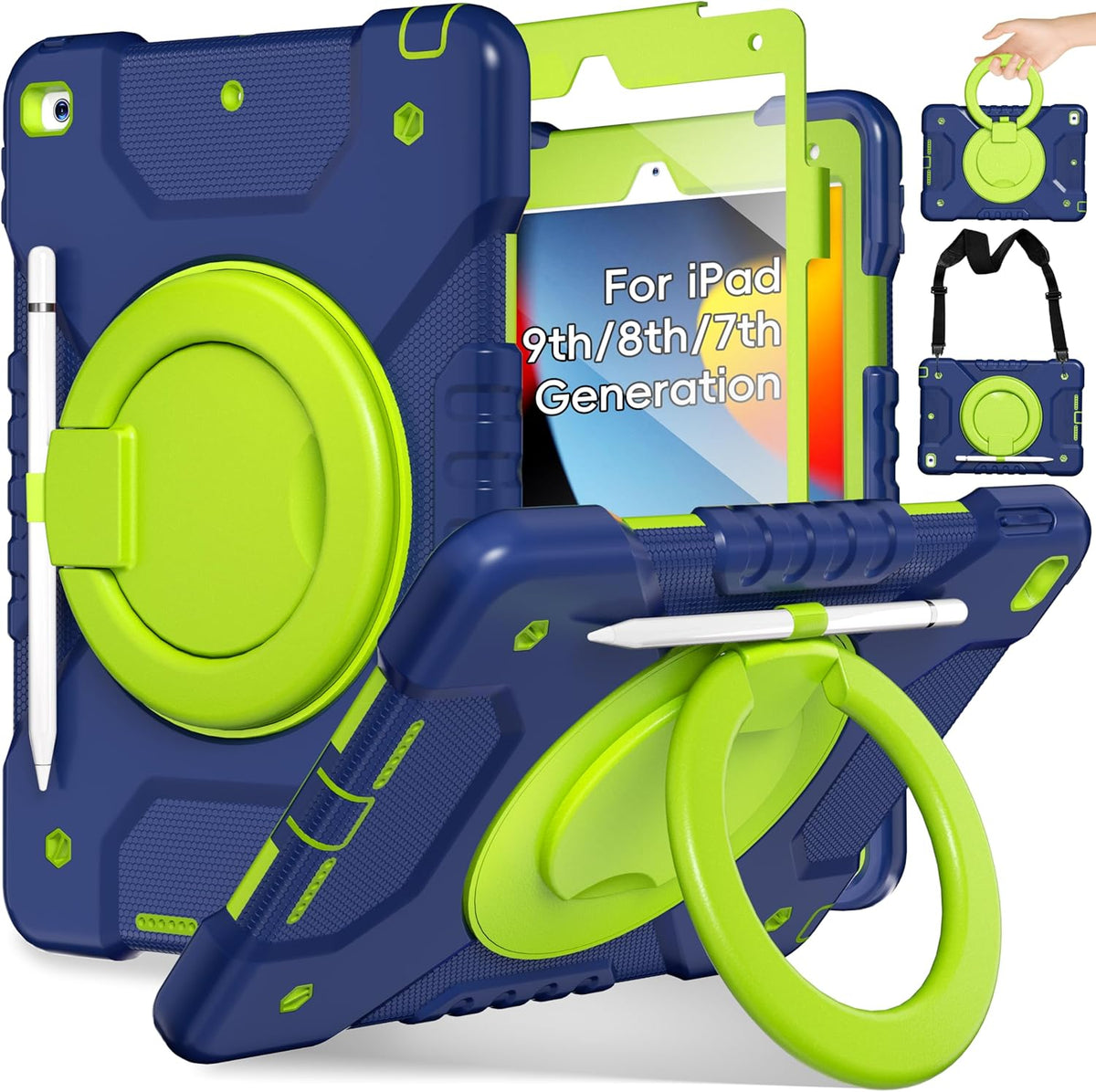 Andnary 9th/8th/7th 10.2 inch, Protector/360 2021/2020/2019 Case for iPad Generation Shockproof Cover with Screen