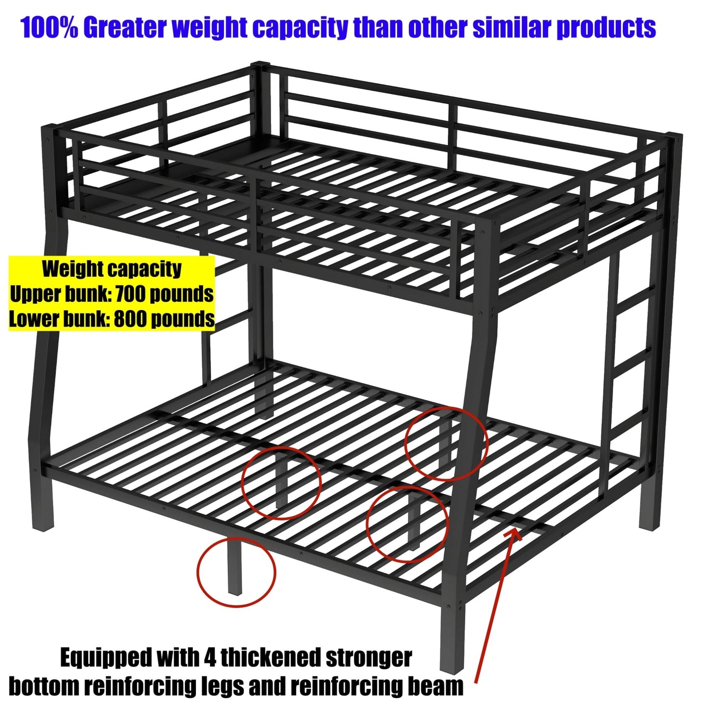 QLUSAN Latest Upgraded & Stronger Heavy Duty Metal Twin XL Over Queen Size Bunk Bed, Safer Thickened More Stable Bunkbed (Greater Weight Capacity) (Twin XL Over Queen)