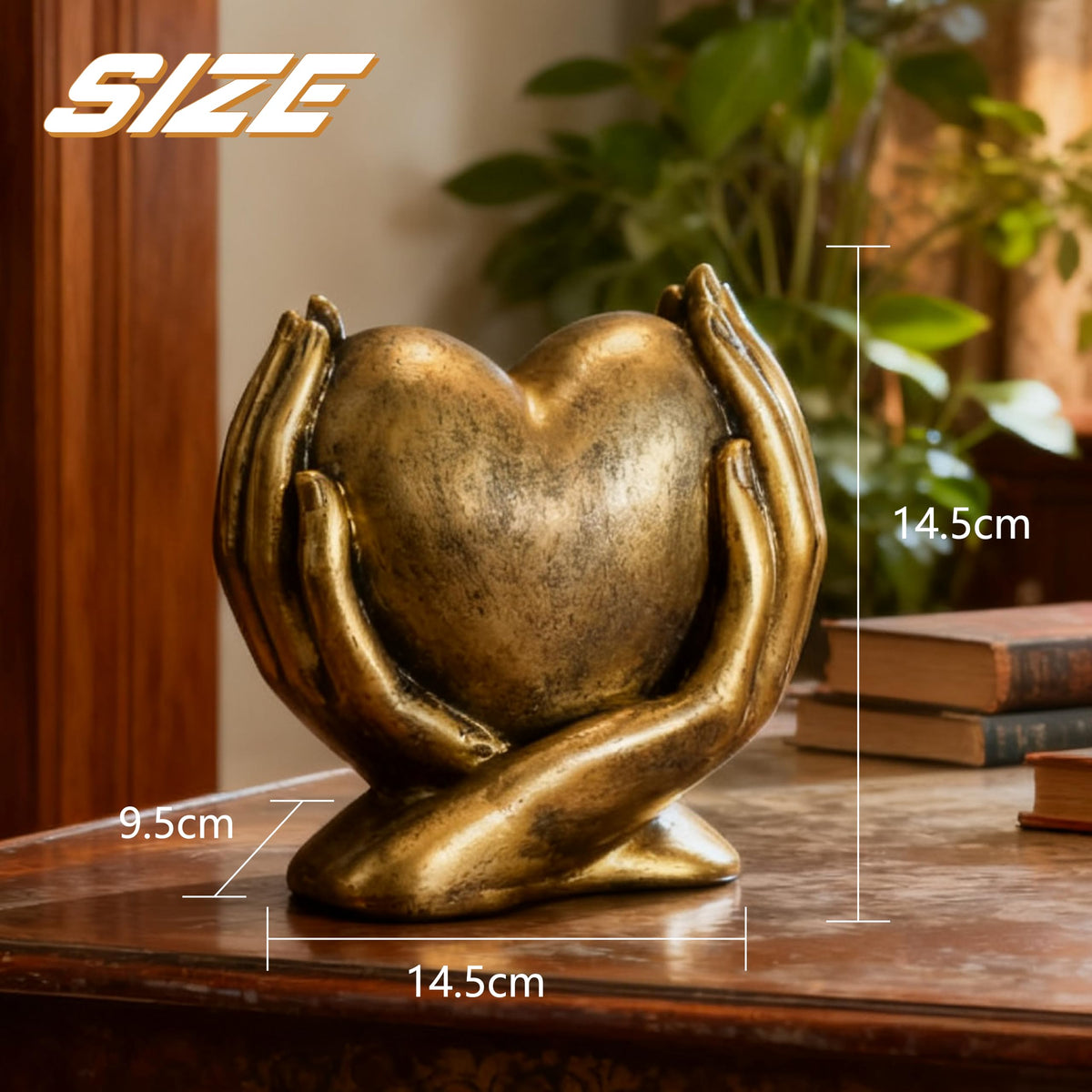 Gold Heart Hands Sculpture Boho Home Decor Accents Living Room Decor, Aesthetic Shelf Decoration, Ideal for Coffee Table, Shelves, Home, Bedroom, Birthday, Wedding Table Decor, and Symbol of Love