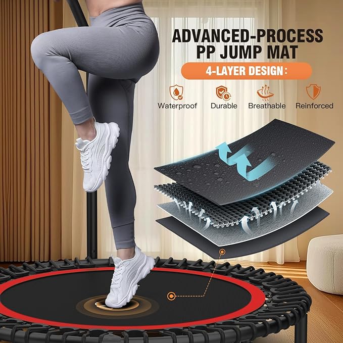 ANCHEER 40" Foldable Mini Trampoline,Max Load 450lbs/550lbs Indoor Trampoline,with 4 Level Adjustable Foam Handle and Resistance Bands,Adult Exercise Trampoline for Home, Garden, and Gym