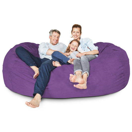 Lumaland Luxurious Giant 7ft Bean Bag Chair with Microsuede Cover - Ultra Soft, Foam Filling, Washable XXL Bean Bag Sofa for Kids, Teenagers, Adults - Sack Chair for Dorm, Family Room - Purple