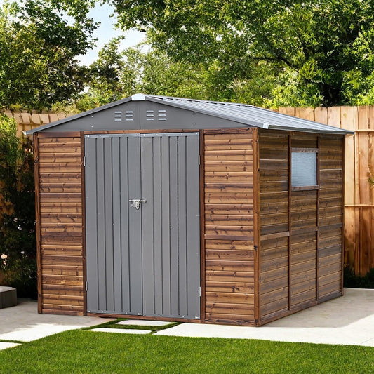 Endark 8x8FT Waterproof & Rust-Resistant Outdoor Storage Shed with Window, Lockable Sliding Doors & Metal Sloped Roof - Ideal for Garden, Backyard, and Patio