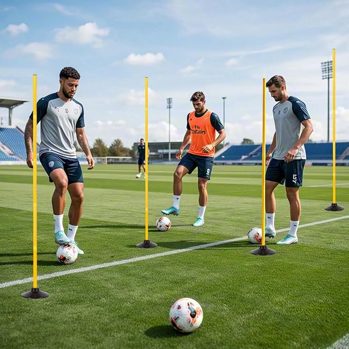 6 Pcs 5 FT Adjustable Agility Training Poles for Soccer,Basketball,Football, Horse,Dog-Speed and Agility Training Equipment Sports Training Poles with Rubber Bases and Bag