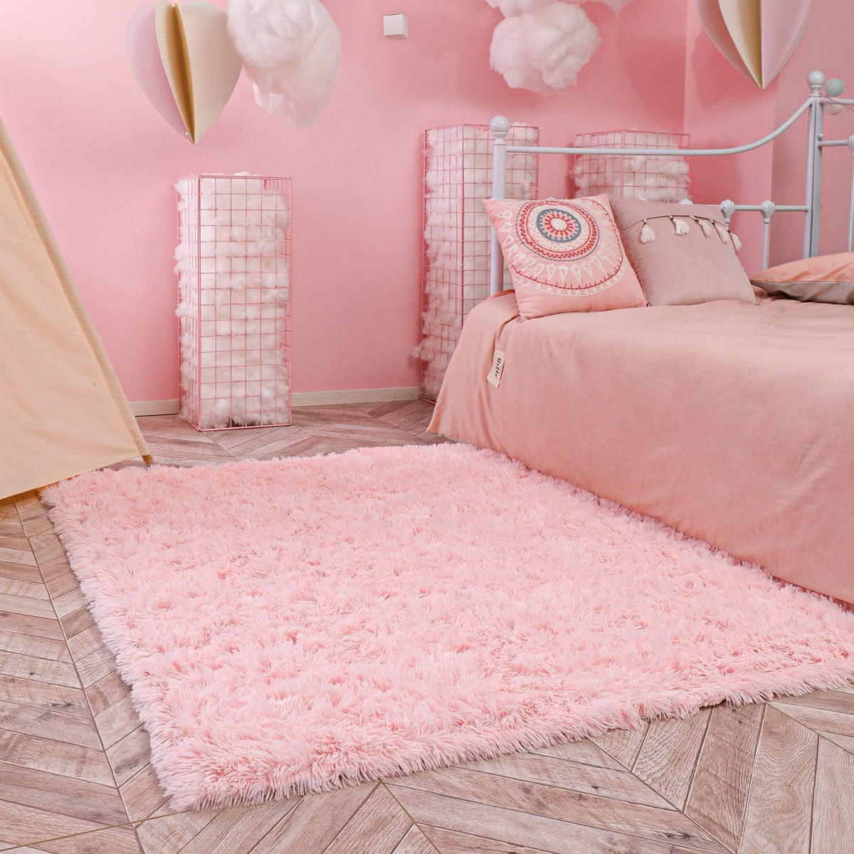 Ophanie Pink Area Rug - Fluffy 5x8 Shag Carpet for Girls' Bedroom | Soft Plush Indoor Floor Decor