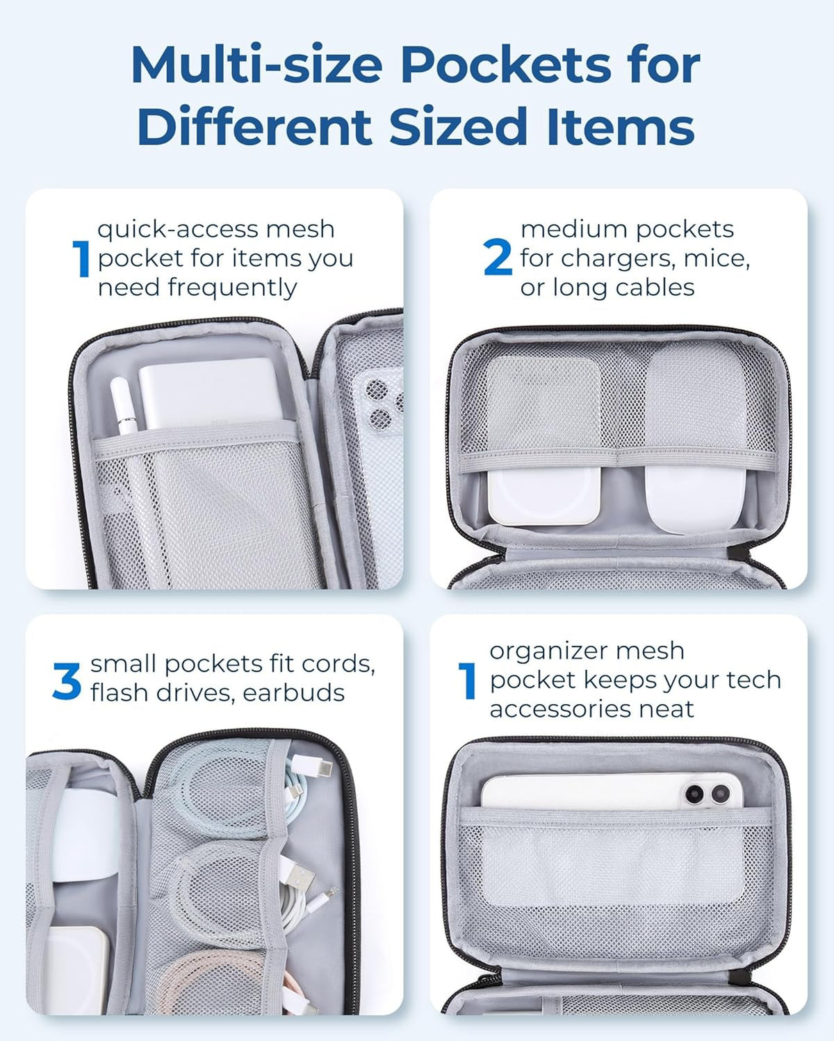 BAGSMART Electronics Organizer Travel Case, Cable Charger Cord Tech Organizer Pouch for Phone Charger Accessories