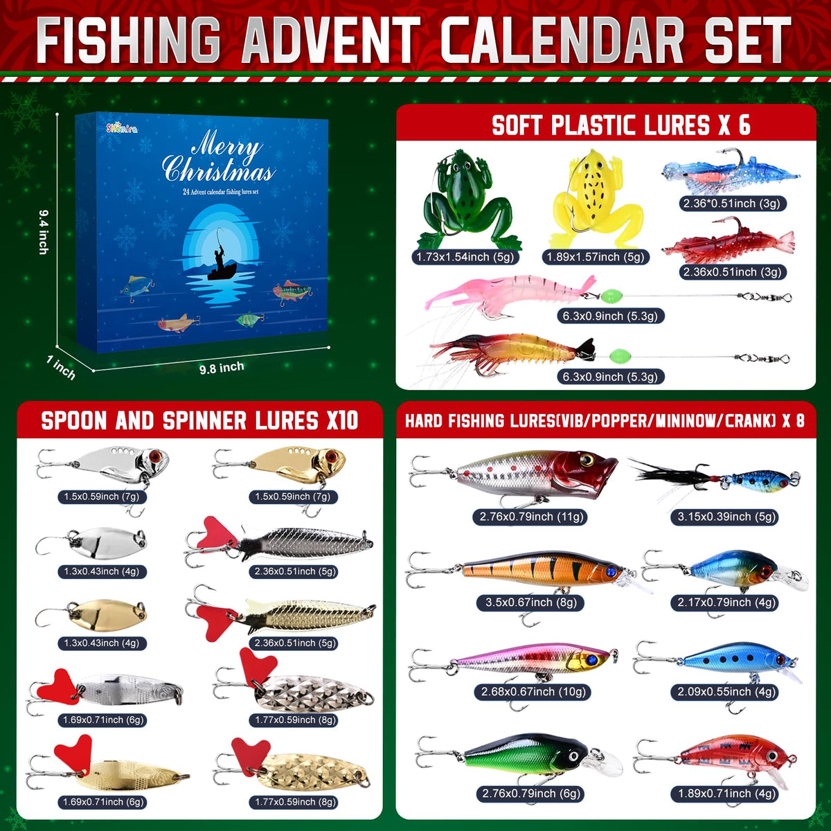 Shemira Fishing Advent Calendar 2025, Fishing Lure Advent Calendar 2025, Advent Calendars' 2025 Adult for Men, 24 Days Christmas Countdown Advent Calendar