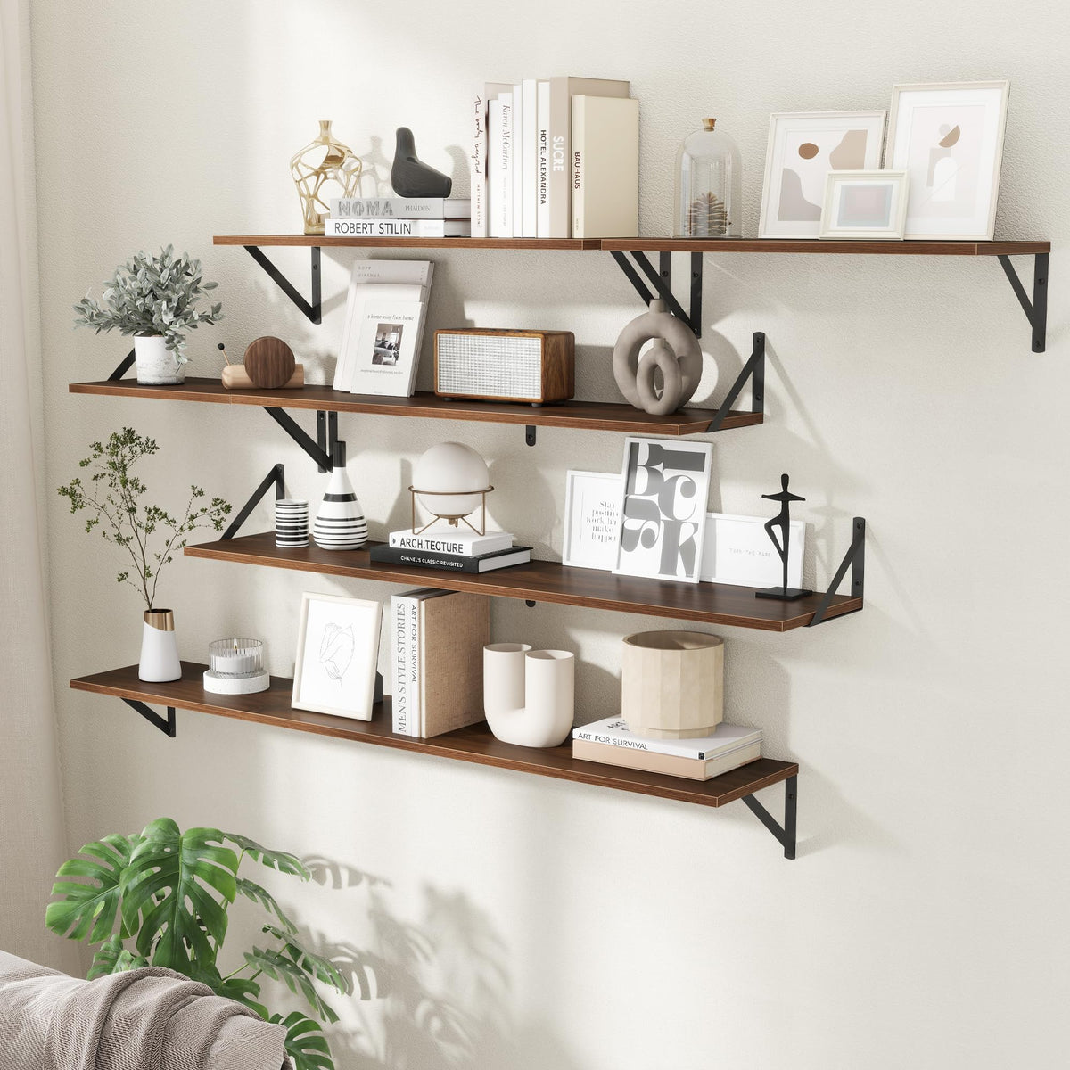 Acovy Deep Floating Shelves for Wall,36Wx8D Wall Mounted Shelves Set of 2,Wall Storage Floating Shelf with Sturdy Metal Brackets for Living Room,Bathroom,Kitchen,Office,Walnut
