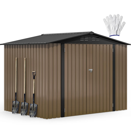 DWVO 7x5ft Metal Outdoor Storage Shed, Waterproof Tool Shed Heavy-Duty Storage Unit with Lockable Door and Vents, Ideal for Bicycles, Tools, Lawnmowers, Backyards, Patios, Lawns - Brown