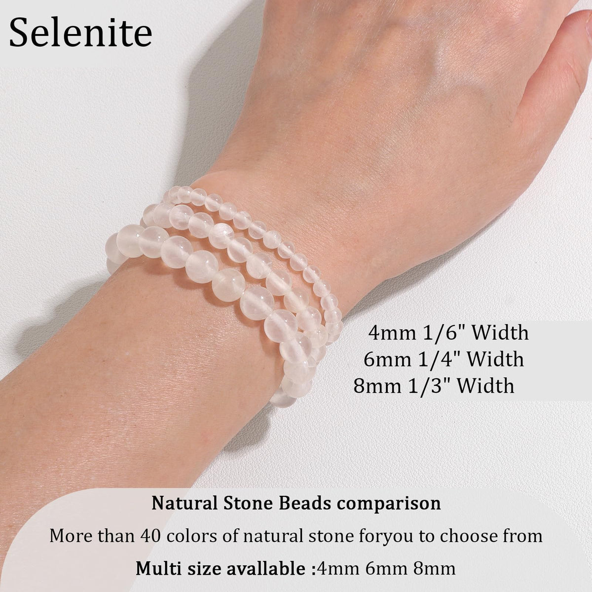 Vinswet Healing Crystal Bracelets for Women Men 4mm Selenite Natural Stone Beaded Stretch Bracelet Handmade Gemstone Reiki Spiritual Jewelry Gifts
