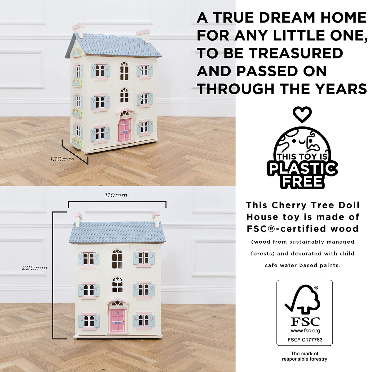 Le Toy Van - Gorgeous Cherry Tree Hall Large 4 Storey Wooden Doll House Play Set For Girls or Boys | Great As A Gift | Suitable for Ages 3+