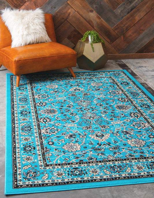 Unique Loom Sialk Hill Collection Area Rug - Washington (9' 10" x 13' 1" Rectangle, Turquoise/ Black)