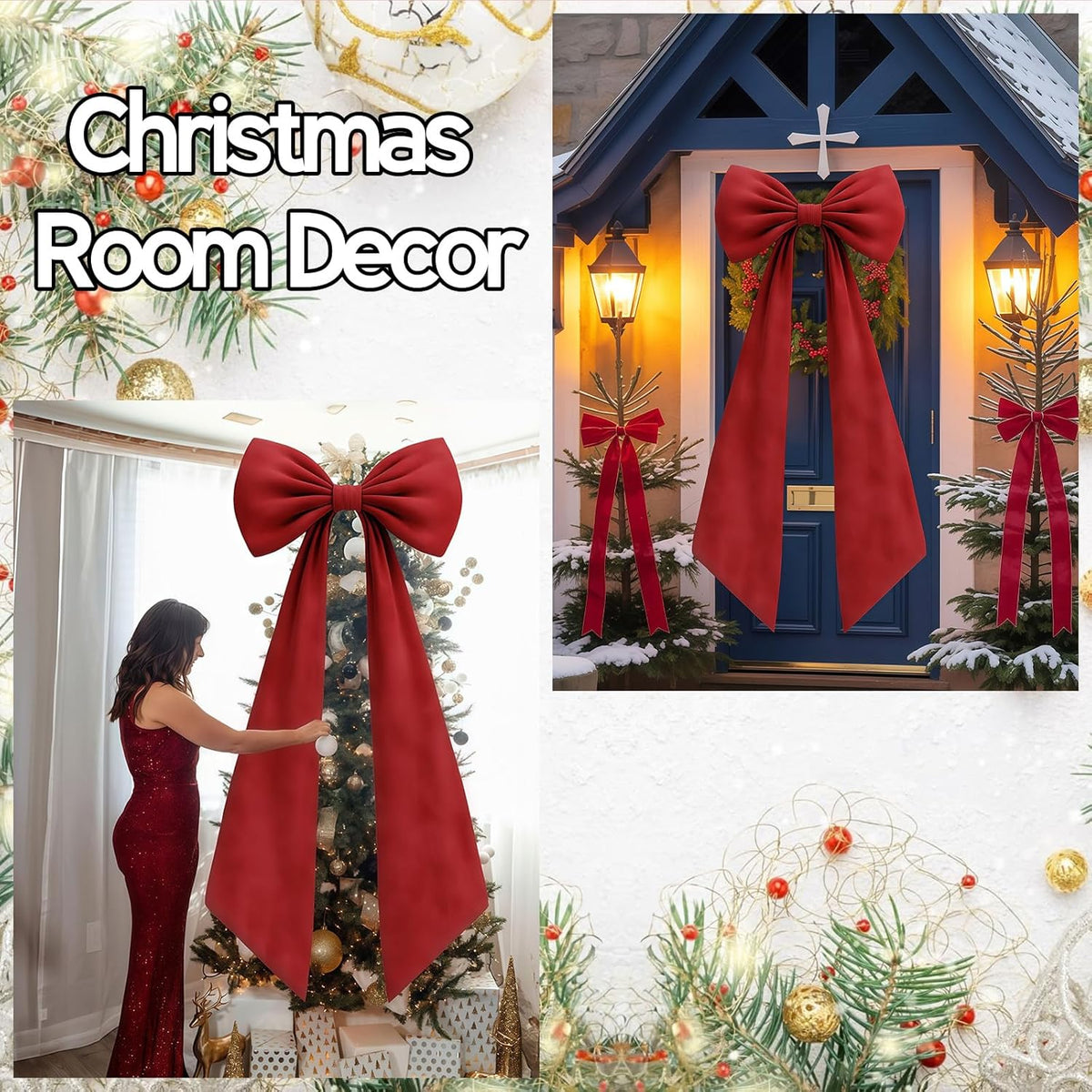 Regine Switzerland Large Ruby Red Velvet Bow - 50 x 20 Inch Christmas & Wedding Decor | Giant Valentine's Day Decoration