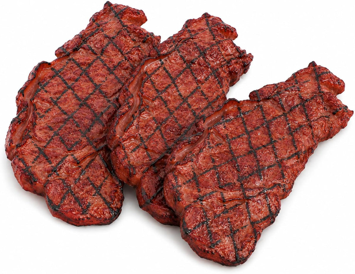 3 jojofuny Pcs Fake Steak Props, Realistic Artificial Grilled Steak Model, Cooked Meat Food Replica with Grill Marks