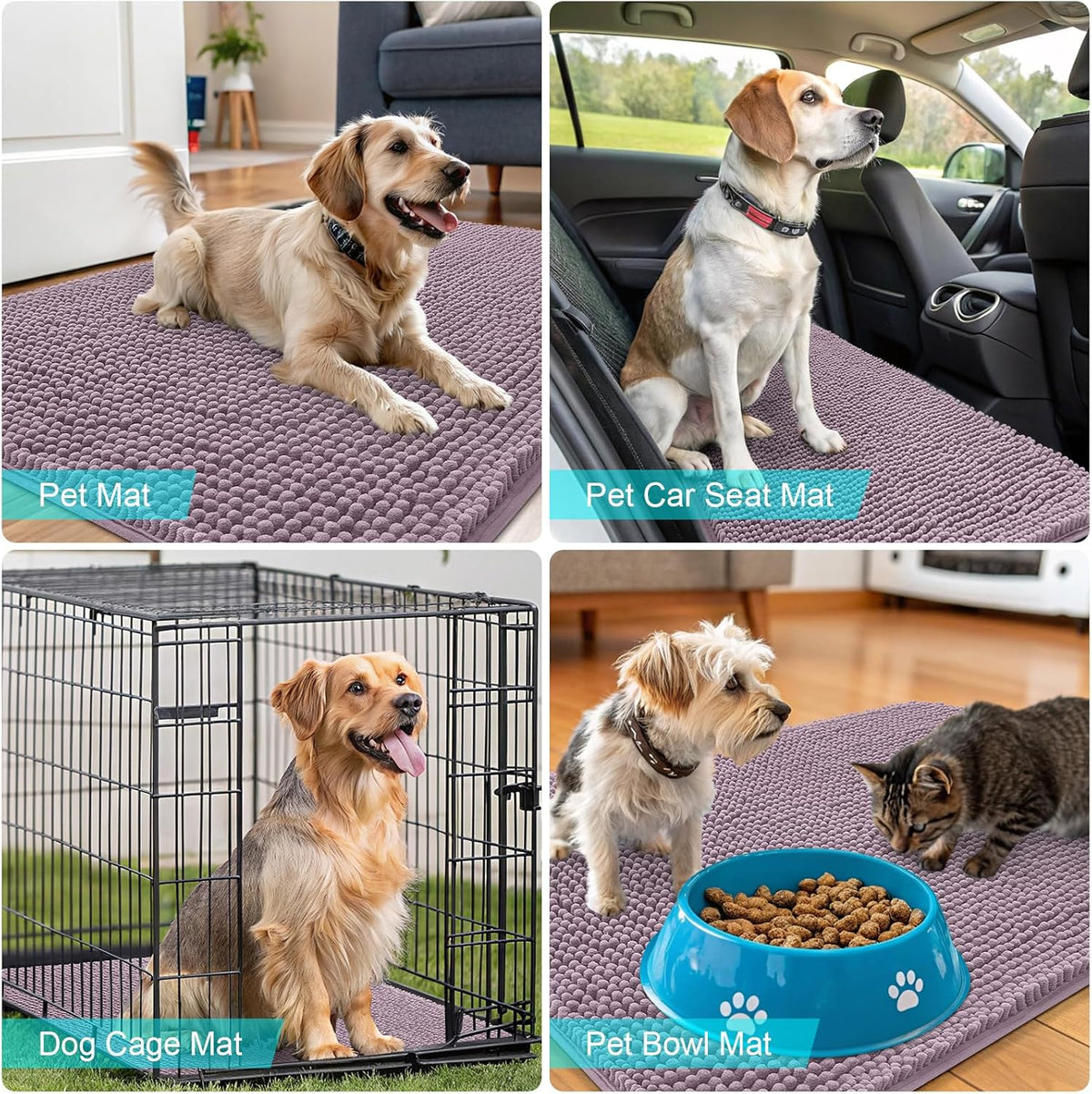 OLANLY Dog Door Mat - Absorbent Non-Slip Chenille Mat for Muddy Paws | 40x32 Deep Plum Color