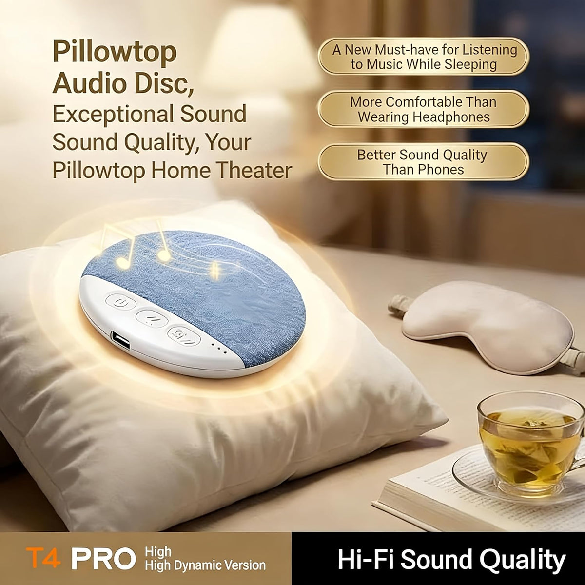 48H Pillow Bluetooth Speaker for Sleeping - Under Pillow, Sleep Timer, White Noise, Battery, Type-C, Hi-Fi Sound