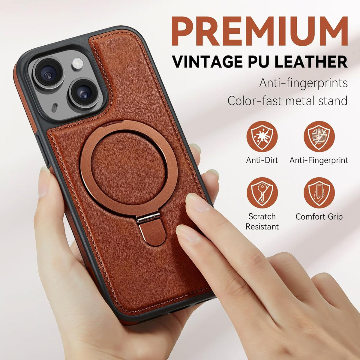 CHEEWADA 15 6.1", for iPhone Case with Stand Compatible with Magsafe Slim PU Leather & Durable TPU Drop Proof Magnetic